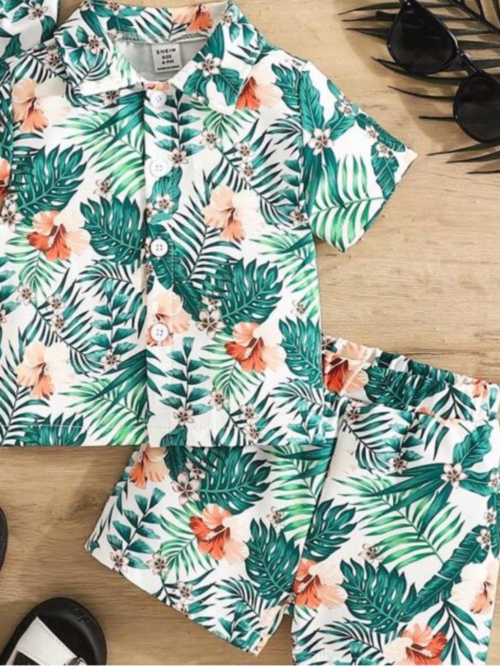 Baby Tropical Leaf & Hibiscus Short Set | Size 12-18m